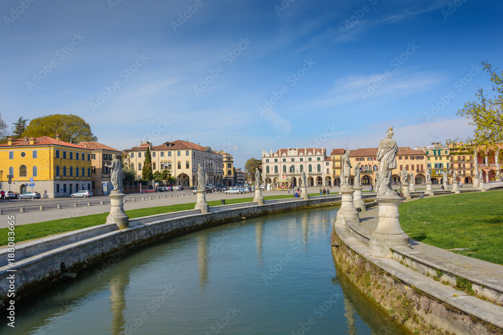 City Square and park with canal in Padua, Italy April 2015