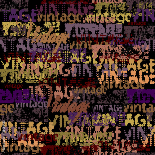 Seamless background pattern. Halftone grunge pattern with a Vintage words. photo