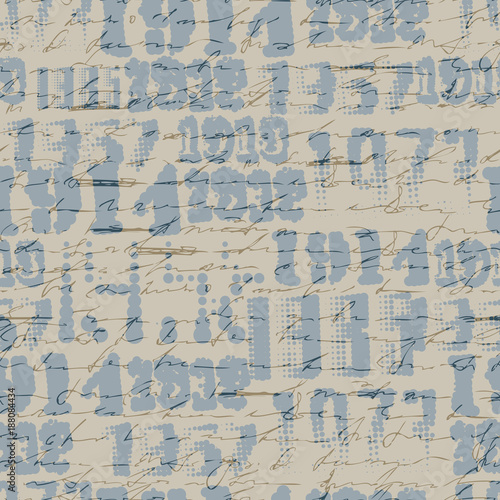 Seamless background pattern. Imitation of a abstract vintage lettering on halftone years. Unreadable text.