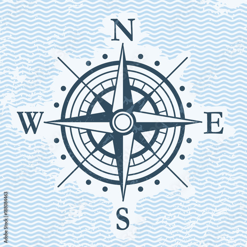 Classic wind rose flat vector symbol exploration design old sign. Nautical compass -element for marine theme, heraldry and cartography 