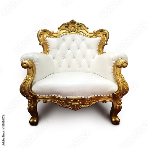 Classic white leather armchair isolated on white background