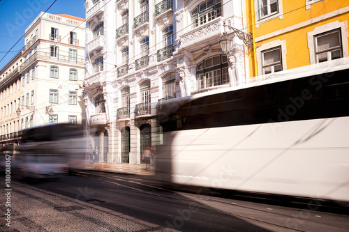  Long exposure shot .  Commerce square (Praca do Comercio) in Lisbon, Portugal .