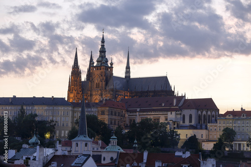 View of the Prague Castle and St. Vitus Cathedral from the Vltava River, Prague, Czech Republic