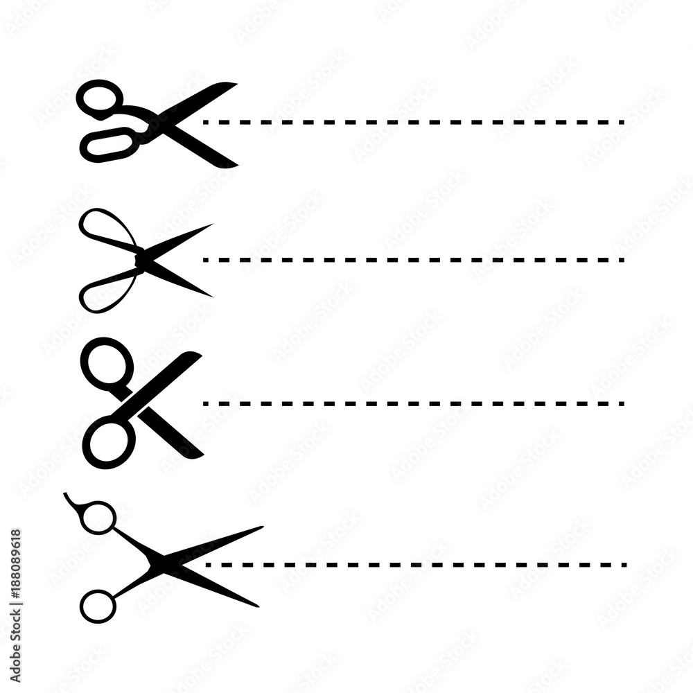 Set of scissors and cutting line Set of scissors and cutting line