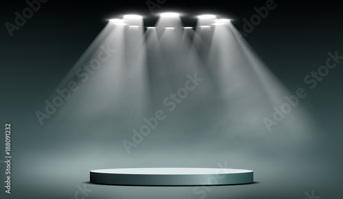 podium with searchlights