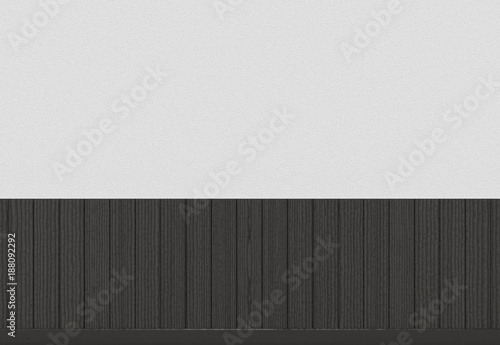 3d rendering. dark black wood panels with white cement wall background.