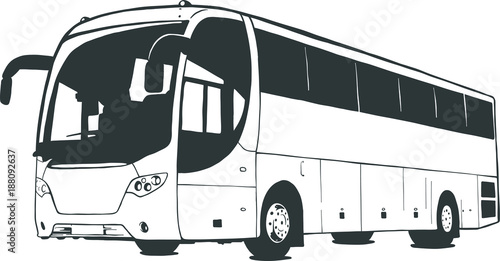 Bus vector black illustration isolated on white background. Hand drawn illustration.