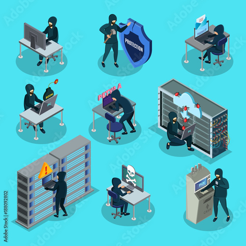 Isometric Hacking Activity Elements Set