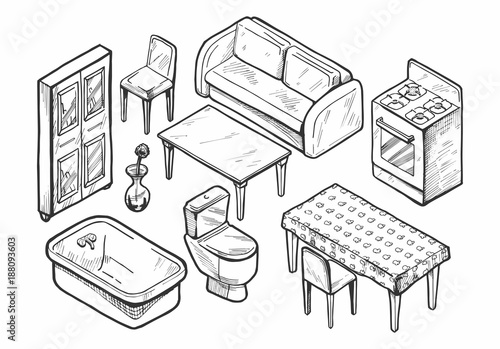 Hand drawn furniture set