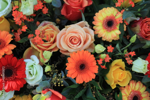 Wedding flowers in yellow  pink and orange