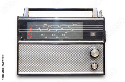 Vintage old radio isolated on white background