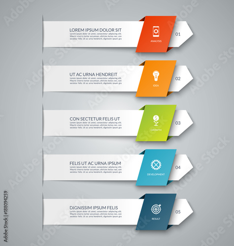 Infographic banner with 5 arrows. Can be used for diagram, graph, chart, business infographics, number options, web design.