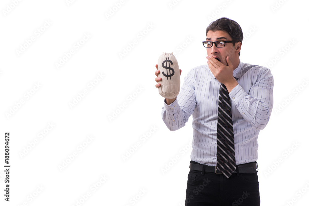 Young businessman with money sack isolated on white background Young businessman with money sack isolated on white background