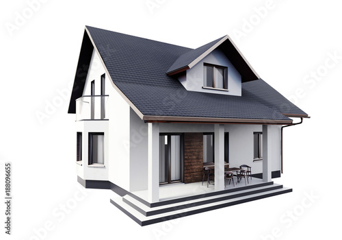 House 3d modern style rendering on white background.