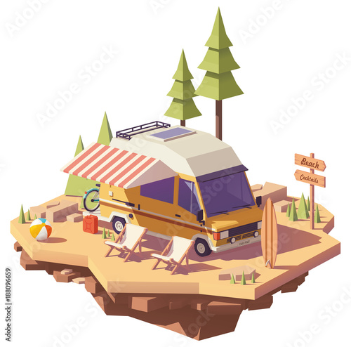 Vector low poly RV camper van