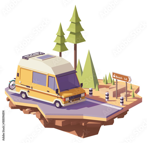 Vector low poly RV camper van