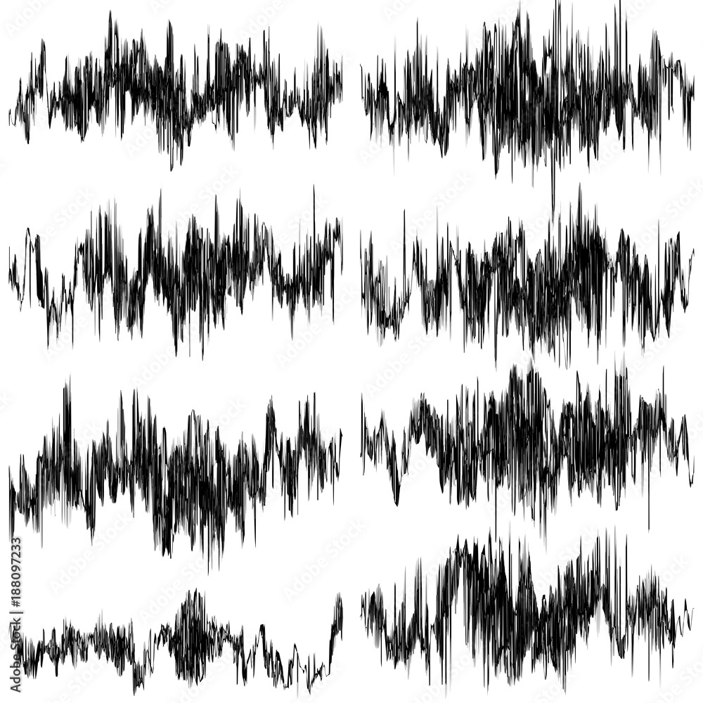 Set of abstract monochrome sound waves. EPS 10 vector Set of abstract monochrome sound waves. EPS 10 vector