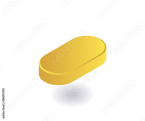 Yellow pill icon. Vector illustration in flat isometric 3D style.