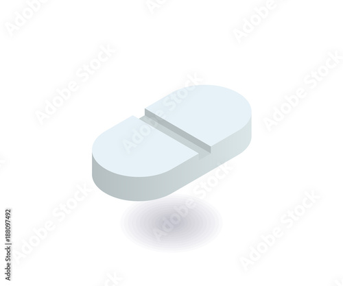 White pill icon. Vector illustration in flat isometric 3D style.
