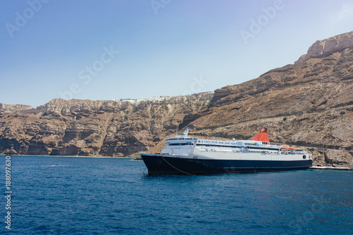 Cruise ship at Santorini port. Greece in summer. © zlatamarka