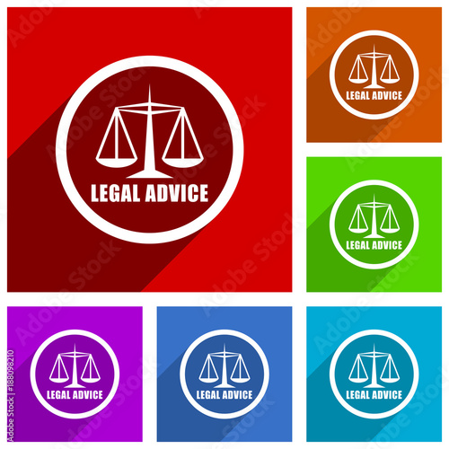 Legal advice vector icons. Flat design colorful illustrations for web designers and mobile applications in eps 10