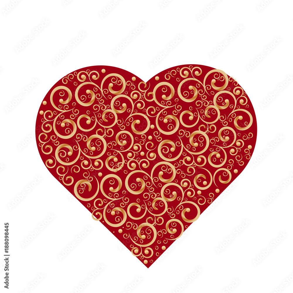 Happy Valentine's Day greeting card, gift card or greeting card with golden decorated heart on white background.A beautiful patterned heart. EPS 10. Happy Valentine's Day greeting card, gift card or greeting card with golden decorated heart on white background.A beautiful patterned heart. EPS 10.