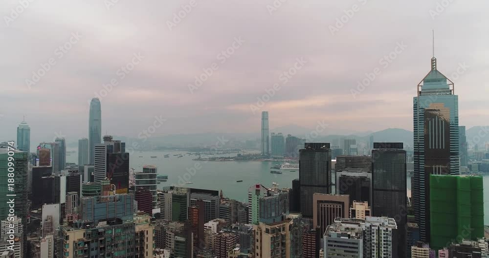 AERIAL. Hong Kong Sunrise, View from The drone, Hong Kong AERIAL. Hong Kong Sunrise, View from The drone, Hong Kong