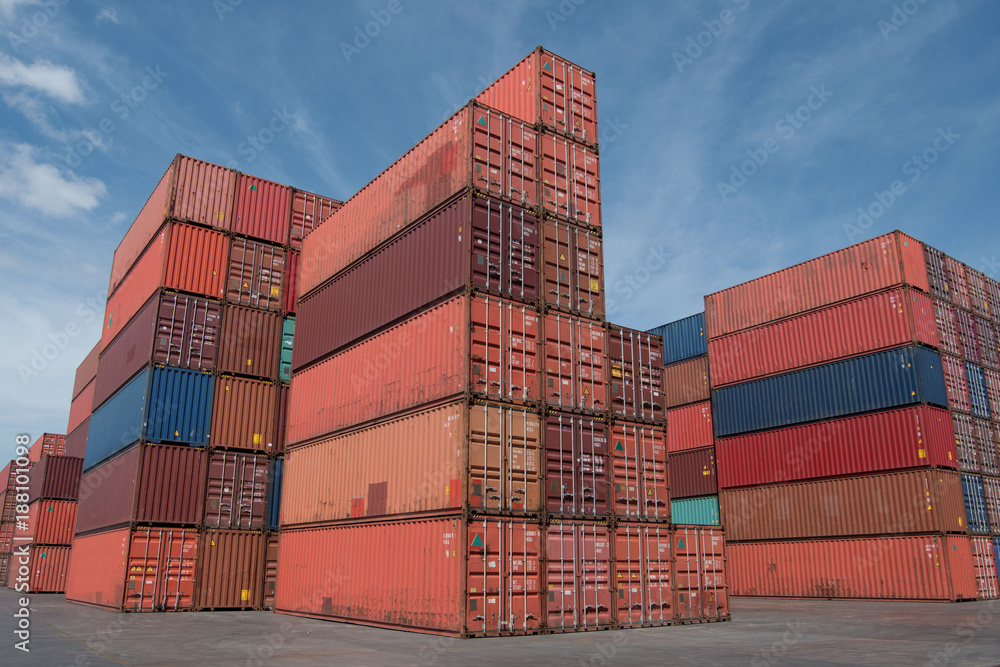 Shipping containers stacking at yard in depot as in logistics business shipping background.