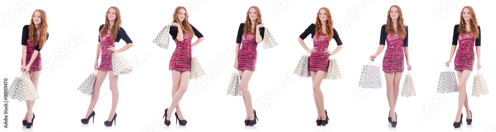 Girl after good shopping on white Girl after good shopping on white