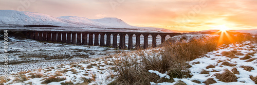 Sunset over the Ribblehead viaduct photo