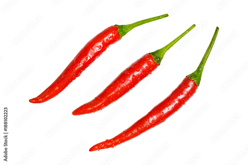 Red chili pepper with water drop isolated on a white - clipping path