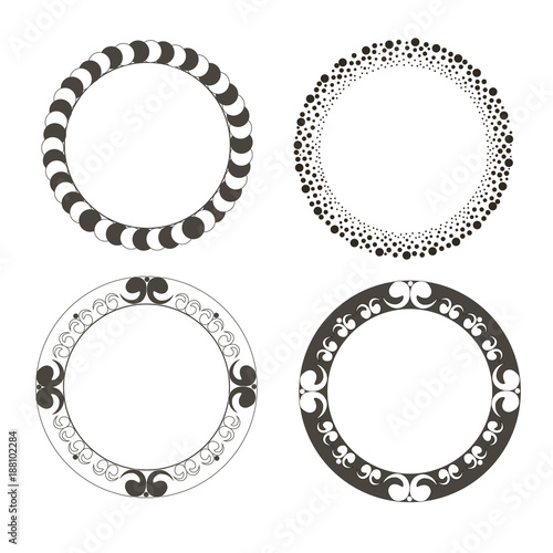 Set of vector circle frames. Wreaths for logo  template and design.