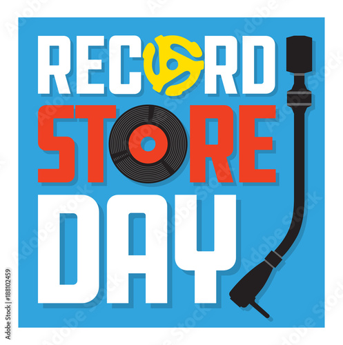 Record Store Day Album Cover Design.
Vector design featuring vinyl record, record insert spindle adaptor, turntable tone arm and the words Record Store Day. Easy to edit and fully scalable.