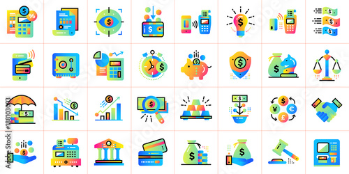 Big linear icons set of finance, banking. Modern for mobile application and web concepts