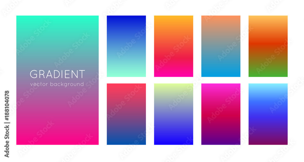 Abstract set of modern bright color gradient backgrounds and texture for mobile applications and smartphone screen. Vivid design element for banner, cover or flyer. EPS 10 Abstract set of modern bright color gradient backgrounds and texture for mobile applications and smartphone screen. Vivid design element for banner, cover or flyer. EPS 10