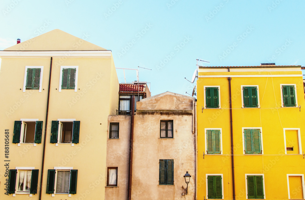 Colorful houses in Alghero, Italy