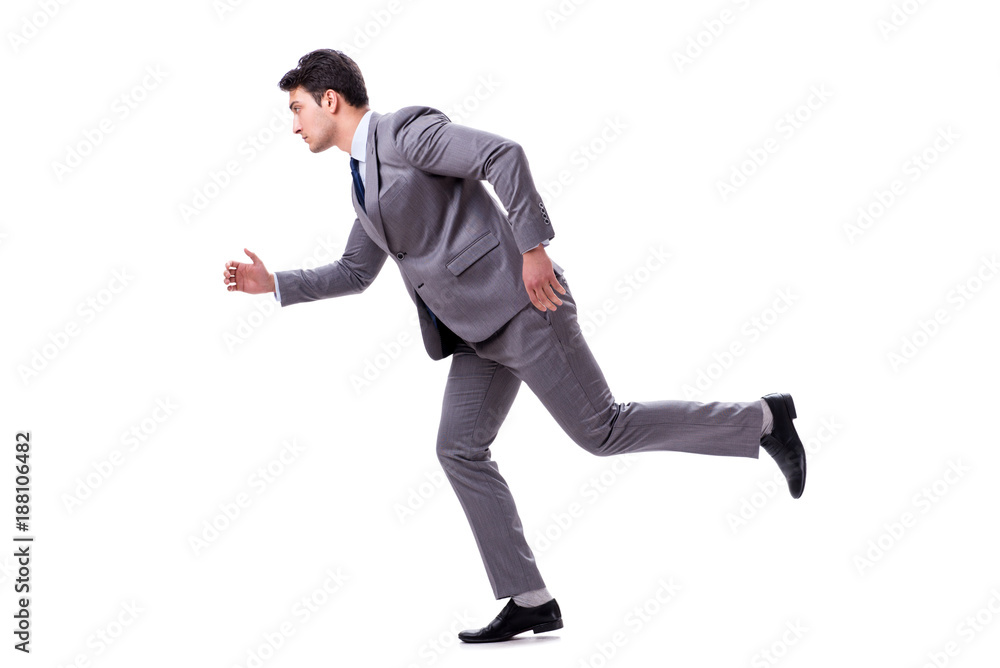 Young businessman running forward isolated on white Young businessman running forward isolated on white