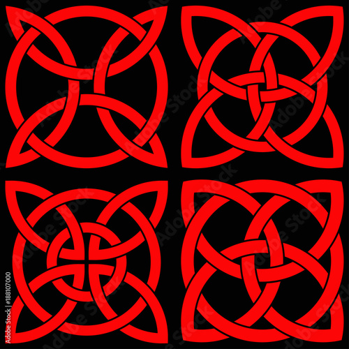 Set of celtic shamrock knot in circle. Symbol of Ireland.