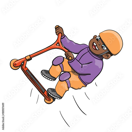 Teenager making tricks on kick scooter