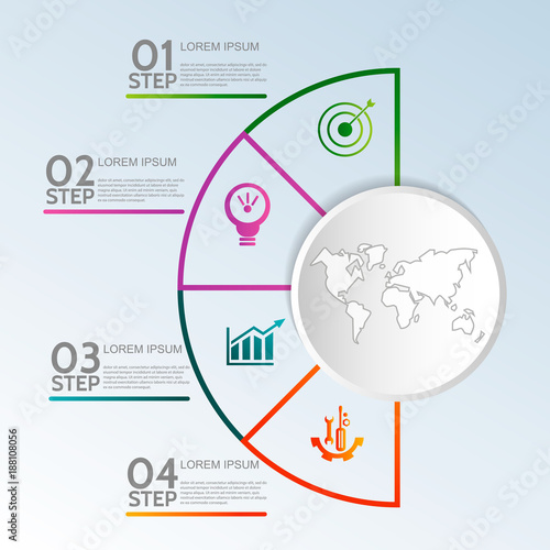 Modern vector illustration 3D. Template of circular infographics with four elements, sectors and percentages. Designed for business, presentations, web design, diagrams with 4 steps