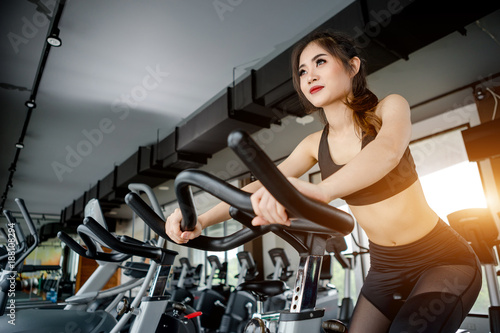 Asian girl in fitness or gym center