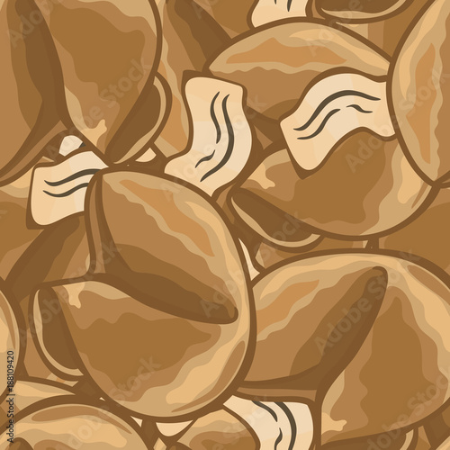 Chinese fortune cookie with personal message repeated background. Fortune cookie multilayered seamless pattern. Design for cafe, confectionery. Cookies with an unusual filling. Funny forecast