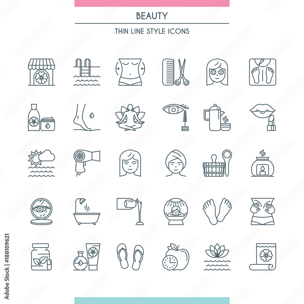 Fototapeta premium Thin line design beauty icons