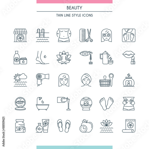 Thin line design beauty icons