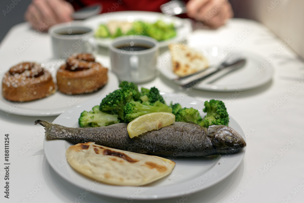 Baked trout with broccoli