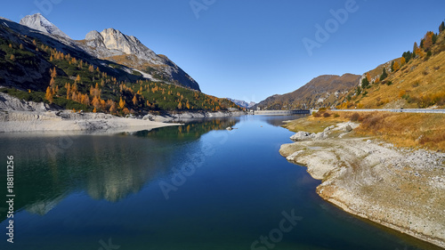 Lago di Fedaia  near the Marmolada mountain  Dolomites  Italy