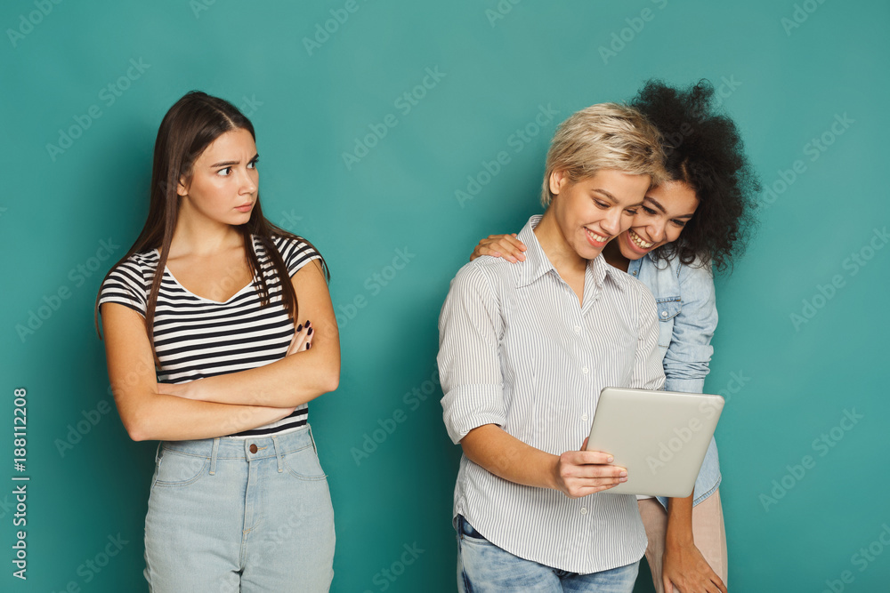 Three female friends in studio