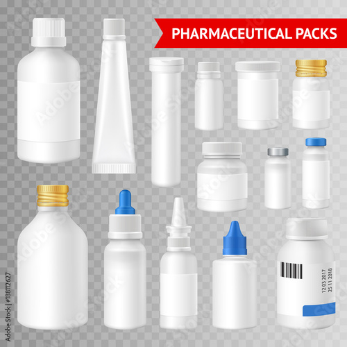 Pharmaceutical Packaging Realistic Transparent Background Set 