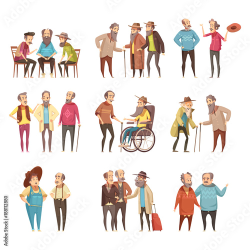 Senior Men Cartoon Icons Set
