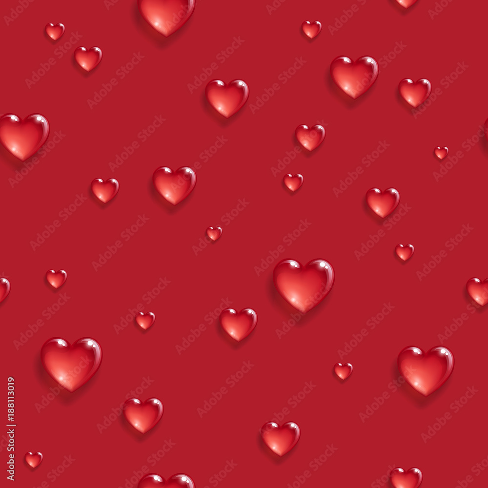 Seamless pattern with 3d hearts.